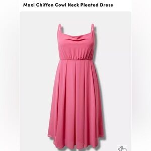 TORRID MIDI Chiffon Cowl Neck Pleated Dress: PINK: NEW WITH TAGS: SIZE 4